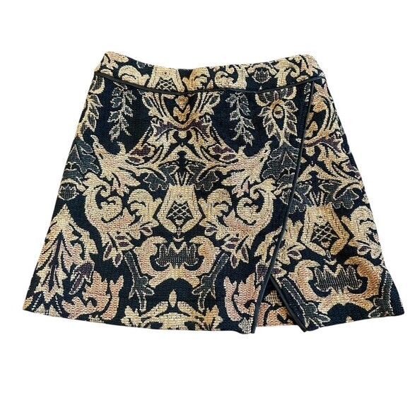 Free People Winter Warrior Brocade Mini Skirt Gold Black Thick Fabric Size 6 - Picture 2 of 12